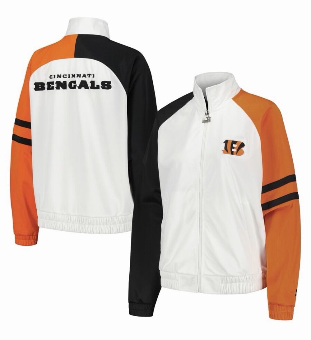 Women's Starter Cincinnati Bengals White Raglan Full-Zip Track Jacket XS X-Small